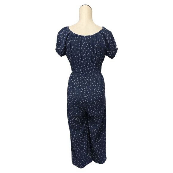 Madewell Womens Sophia Size XS Wide Leg Jumpsuit Navy Blue Ditsy Floral Pockets - Picture 3 of 12